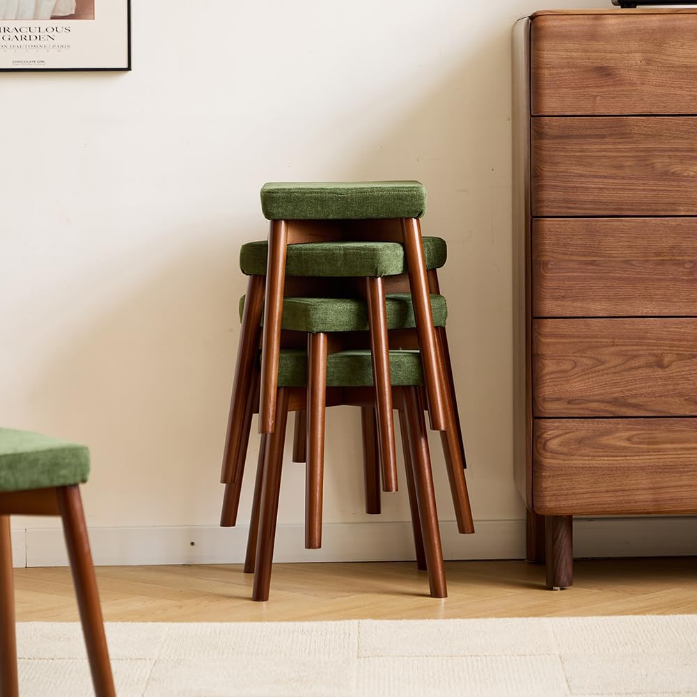 Upholstered Vanity Bench, Solid Wood Stool with Soft Cushion Seat, Accent Footstool for Living Room, Dining Room, Entryway, Bedroom Home Decor