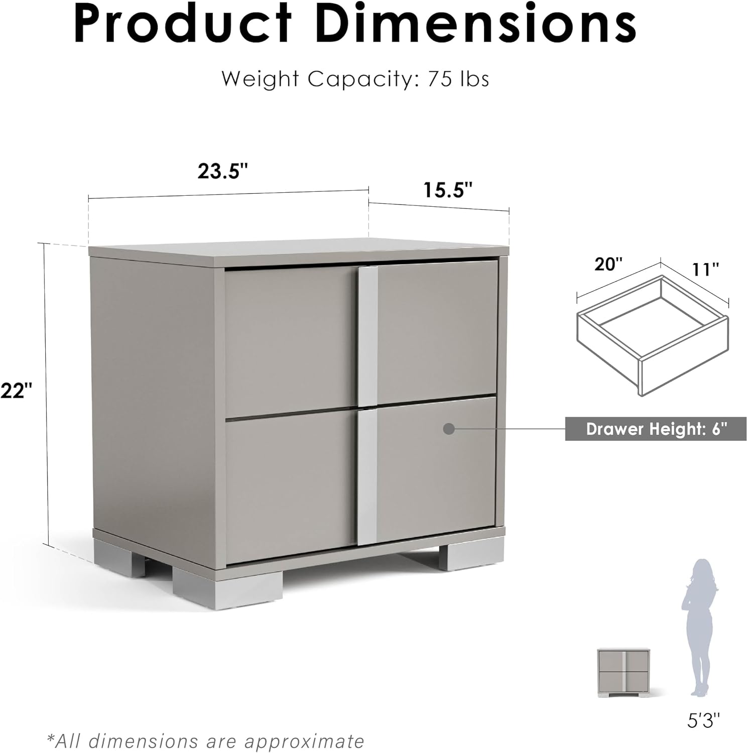 Furniture of America Alistair Modern Wood 3-Piece Bedroom Collection with Bed Frame and 2-Drawer Nightstands Set of 2, Box Spring Required, Light Taupe, Queen