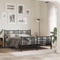 Black Steel Bed Frame King Size Rectangular Traditional Metal Frame Sturdy Construction Elegant Finish for Bedroom Mattress Support