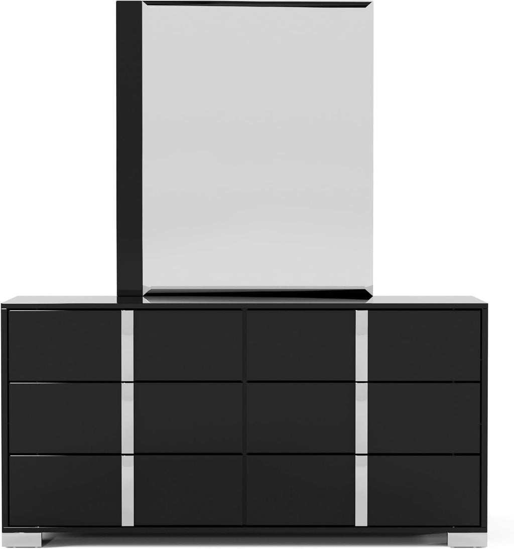Furniture of America Alistair Modern Wood 6-Piece Bedroom Collection with Bed Frame, Chest, 2-Drawer Nightstands and 6-Drawer Dresser with Mirror, Box Spring Required, Black, Queen