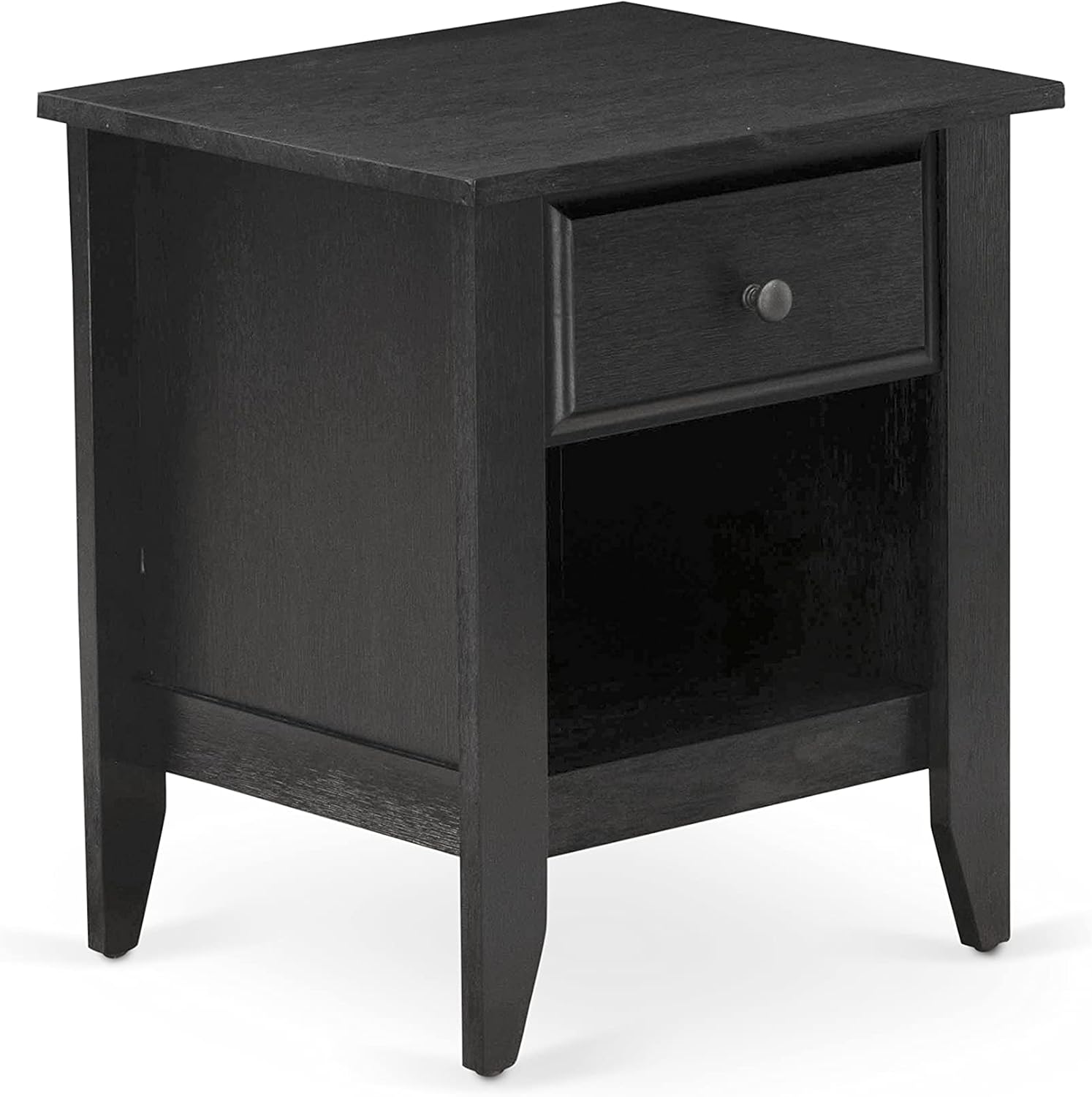 East West Furniture GB25K-1GA06 2-Pc Granbury Bed Set with Button Tufted Platform Bed and 1 Wire Brushed Black Mid Century Modern Nightstand - Dark Brown faux Leather with Black Texture and Black Legs