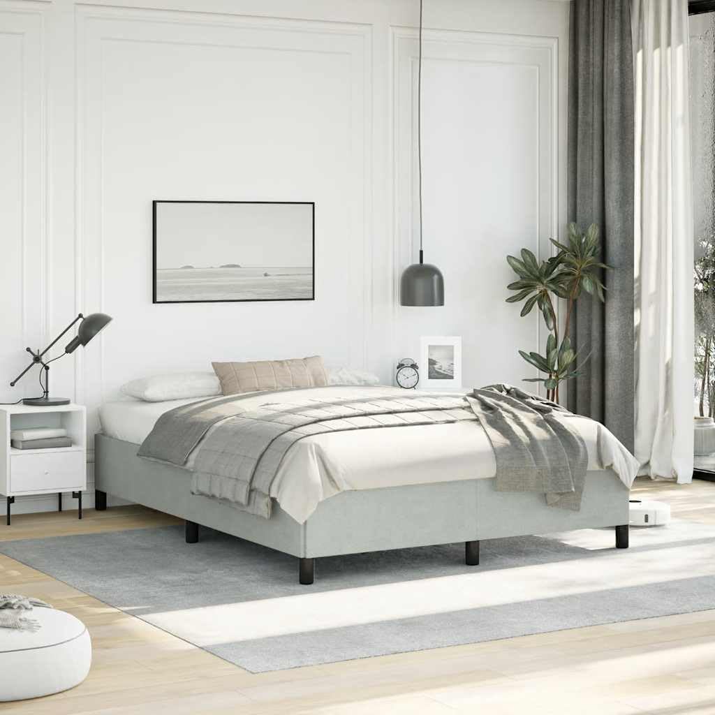 Light Gray Velvet Upholstered Queen Size Bed Frame with Square Wooden Legs, Modern Platform Bed Frame for Bedroom, Durable Plywood and Engineered Wood Construction, Easy