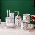 Vanity Bathroom Decor, Bathroom Accessories Set Ceramics Collection Applique Pattern Bath Nordic Simple Creativity Bath Set Housewarming Gift(6 Pieces)