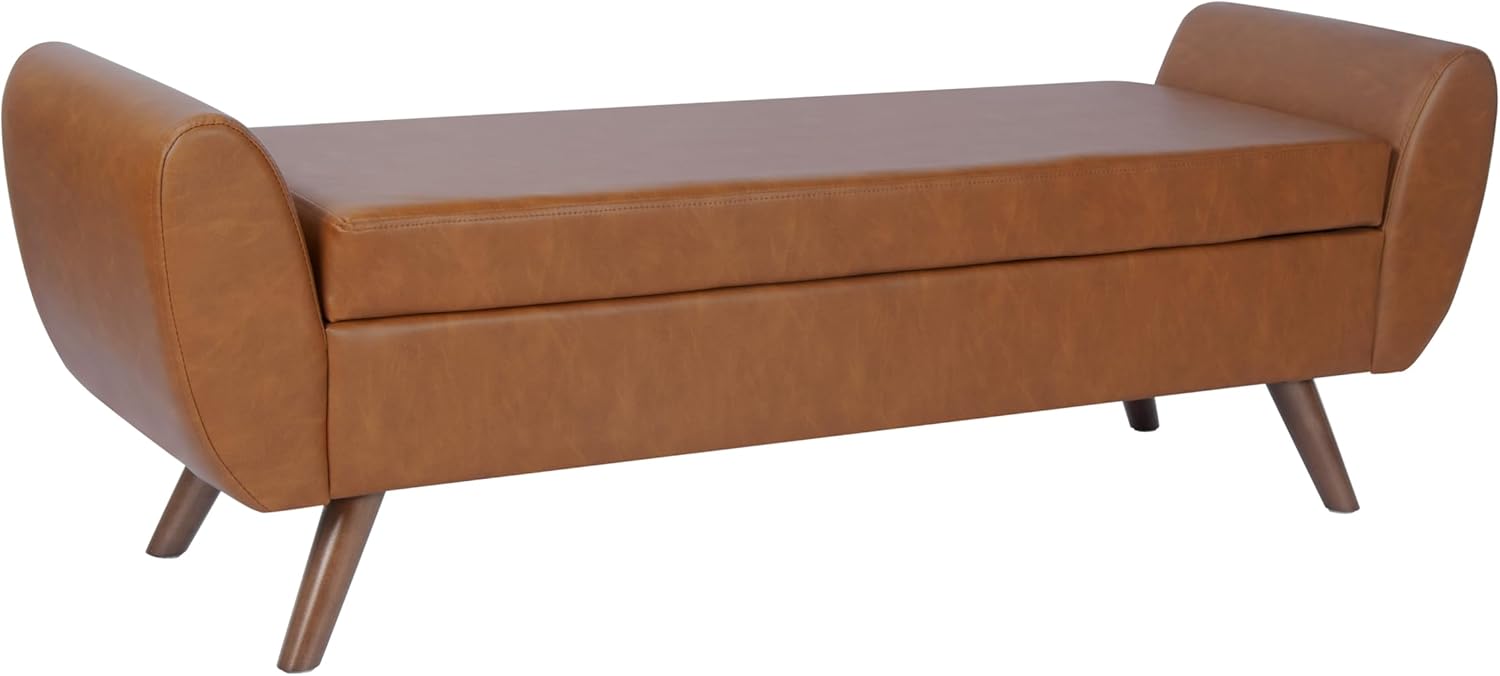 HomePop Modern Storage Bench with Wood Legs |Homepop Home Décor|Bench with Storage for Living Room & Bedroom - Faux Leather Brown