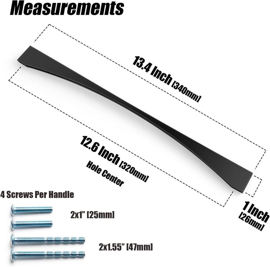 Goo-Ki Matt Black Cabinet Pull, 12.6''(320mm) Hole Center Modern Minimalist Cabinet Handle,Zinc Alloy Drawer Handle for Wardrobe Cabinet 6 Pack 074YB