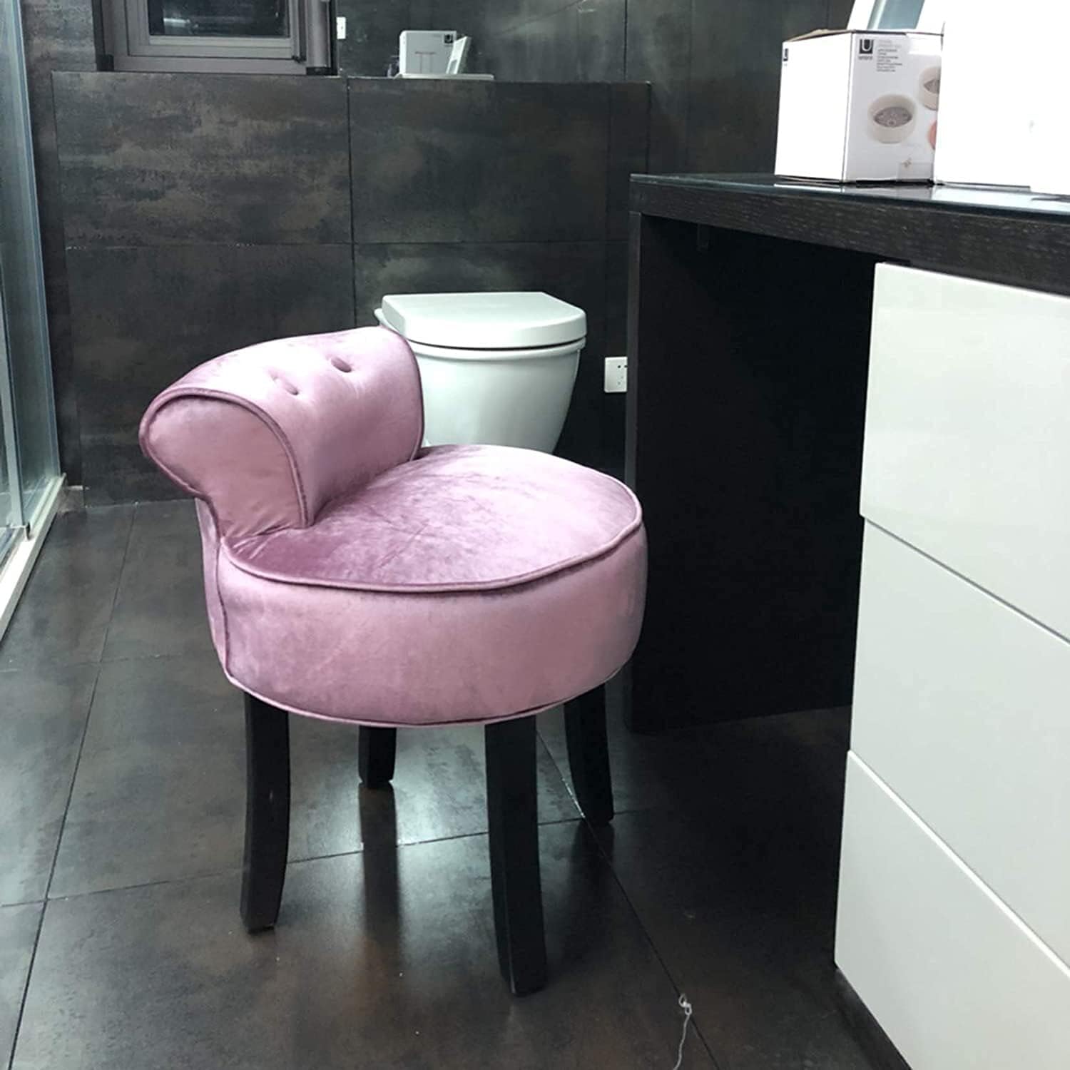 Vanity Stool Makeup Bench Vanity Benches Chair Padded Lounge Makeup Stool Fan Back Dressing Chair Piano Stool Cushioned Stool with Solid Wood Legs, Sitting 44cm / 17.32 Inch