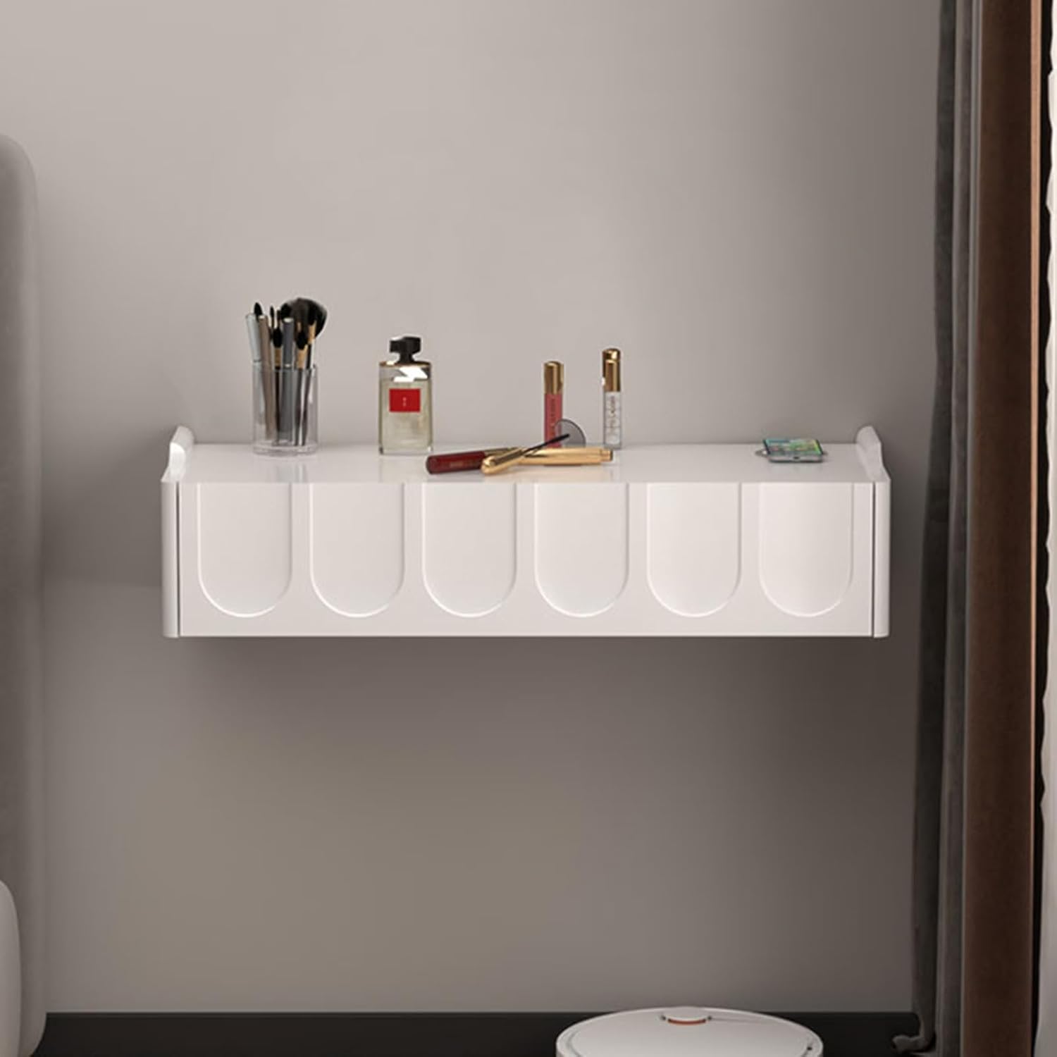Floating Vanity Makeup Table, Simple Vanity Desk, with Drawers, Wall Mounted Makeup Vanity, Floating Desk, Simple Floating Corner Desk, Dressing Table for Small Spaces(White,60cm)