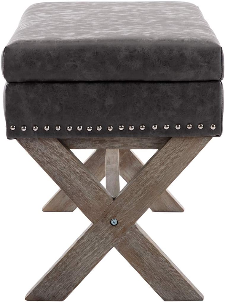 chairus PU Leather Upholstered Storage Entryway Bench, 36 inch Bedroom Bench Seat with X-Shaped Wood Legs for Living Room, Foyer or Hallway - Gray