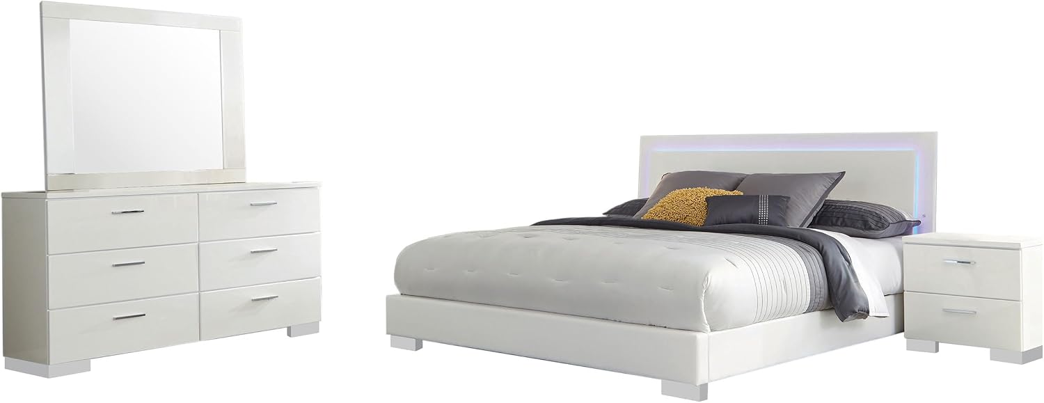 White High Gloss 4-piece Eastern King Bedroom Set