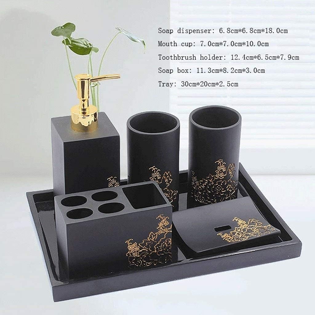 Vanity Bathroom Decor, 5-Piece Resin Bathroom Accessories Set Soap Dispenser/Toothbrush Holder/Tumbler/Soap Dish Set Housewarming Gift(5pc)