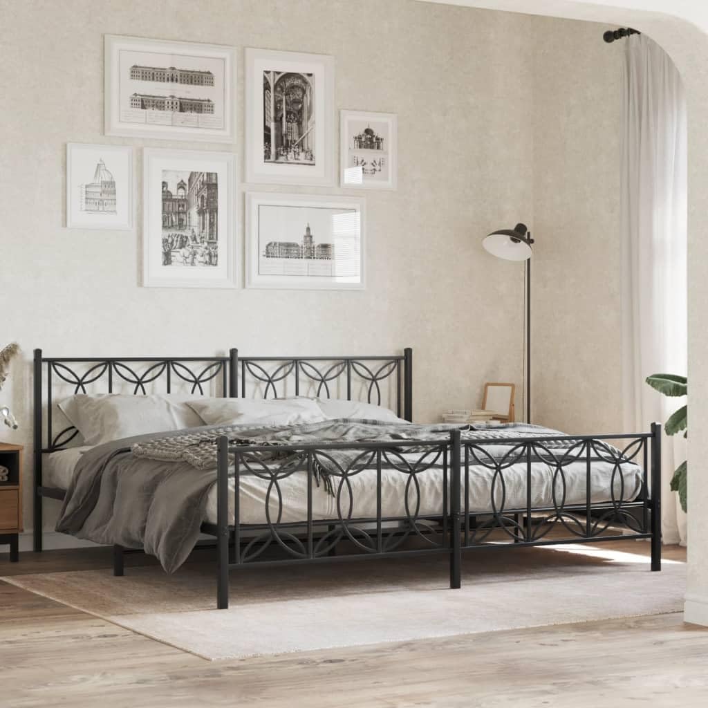 Queen Bed Frame with Footboard Black 76'x79.9' Steel Platform Bed Frame for Bedroom, Sturdy Metal Slats & Underbed Storage Space