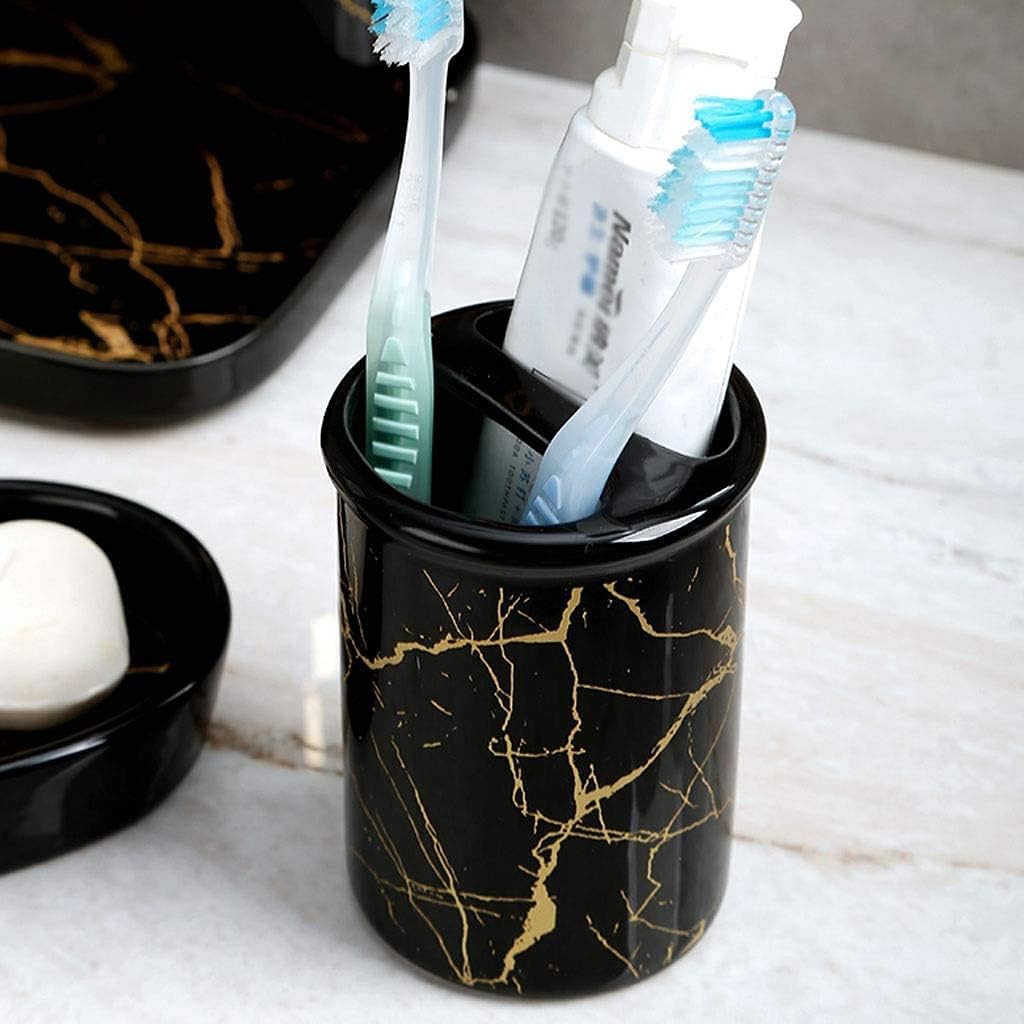 Vanity Bathroom Decor, Nordic Ceramics Bathroom Accessories Set Imitation Marble Toothbrush Holder Soap Dispenser Cup Soap Dish Housewarming Gift(Green,6pcs)