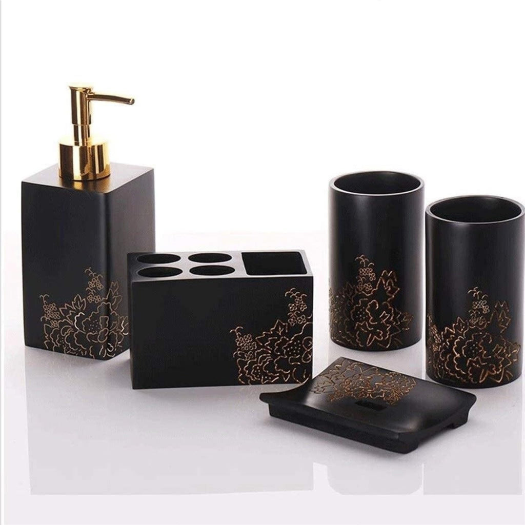 Vanity Bathroom Decor, 6 Piece Resin Bathroom Accessories Set Soap Dispenser Toothbrush Holder Tumbler Soap Dish Set Housewarming Gift