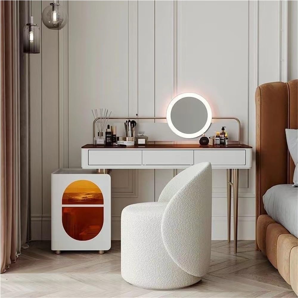 360°Swivel Stool Chair, Makeup Padded Chair, Ottoman Stool with Backrest, Barrel Vanity Chair, High-end Vanity Stool, Modern Stool for Vanity, Simple Vanity Bench(Gray)