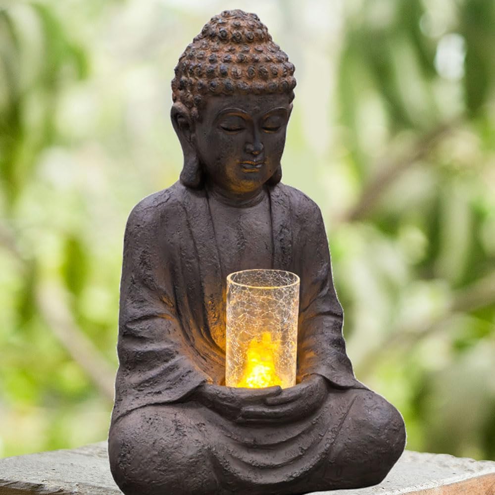 24' H Buddha Water Fountain Sitting Buddha Zen Fountain with Glass Cover and LED Light Meditation Indoor/Outdoor Decor for Garden Patio Yard Home Lawn