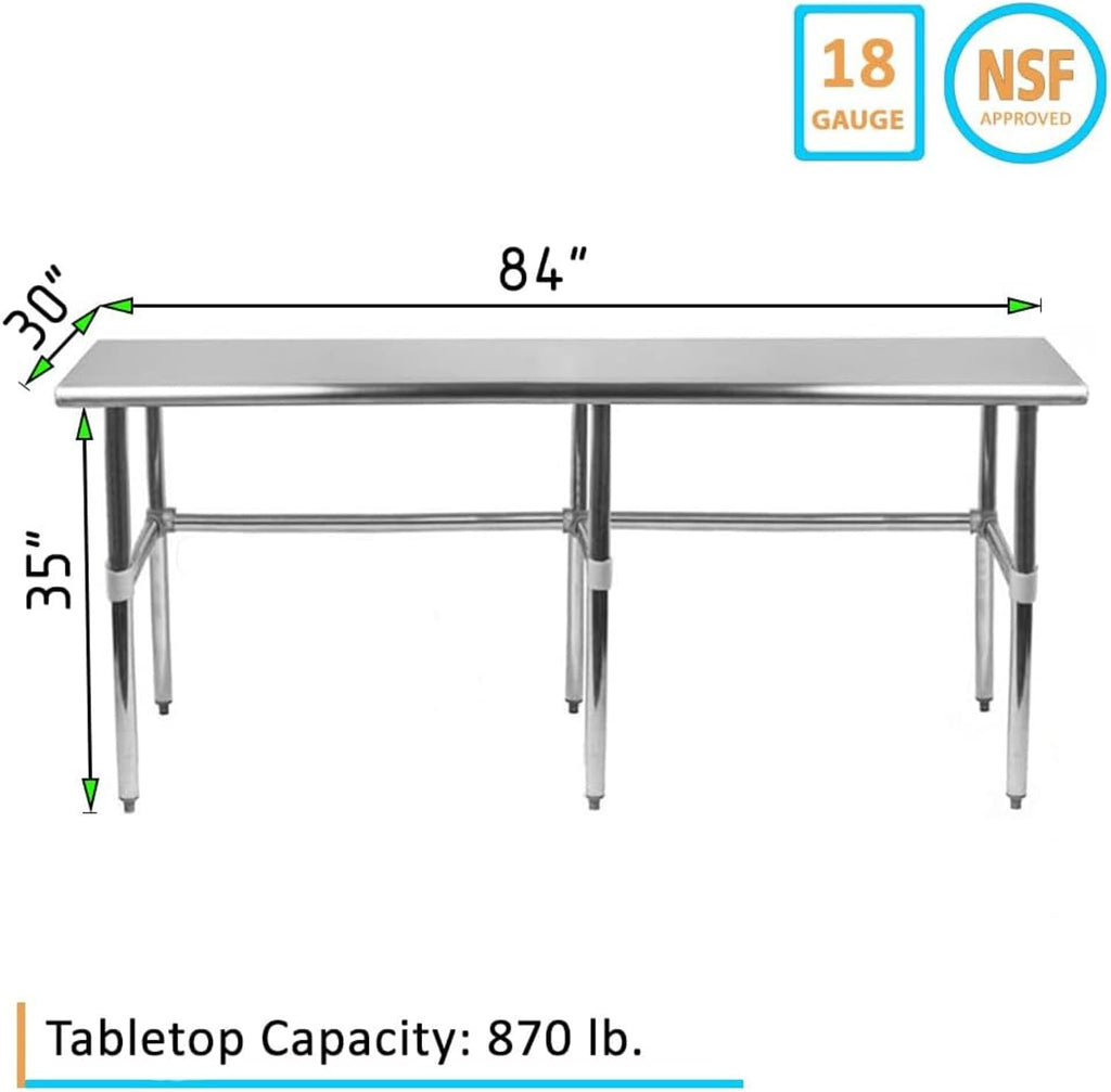 Stainless Steel Open Base Work Table | NSF Metal Prep Table & Utility Bench (84' x 30')