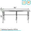 Stainless Steel Open Base Work Table | NSF Metal Prep Table & Utility Bench (84' x 30')