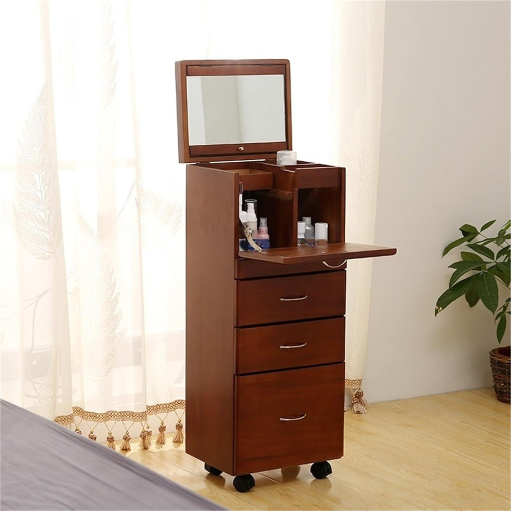 Moveable Vanity Desk with Mirror for Small Spaces Bathroom Storage Cabinet Wood Makeup Dressing Table with Drawers for Bedroom Small Corner Floor Cabinet,Ideal for Home