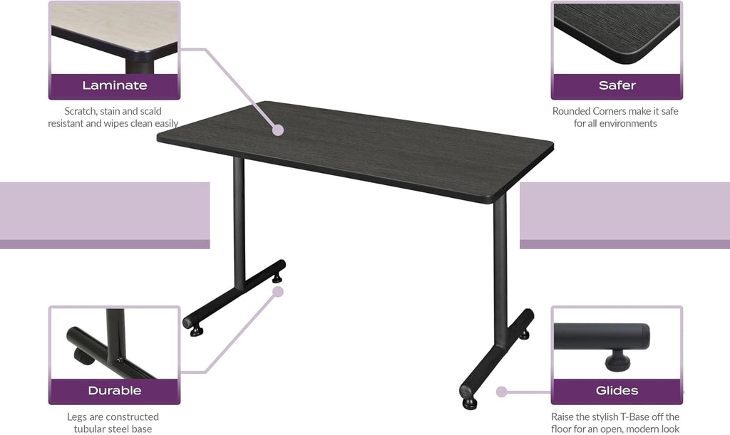 Regency Kobe 42 x 24 in. Mobile T-Base Training Seminar Table- Grey
