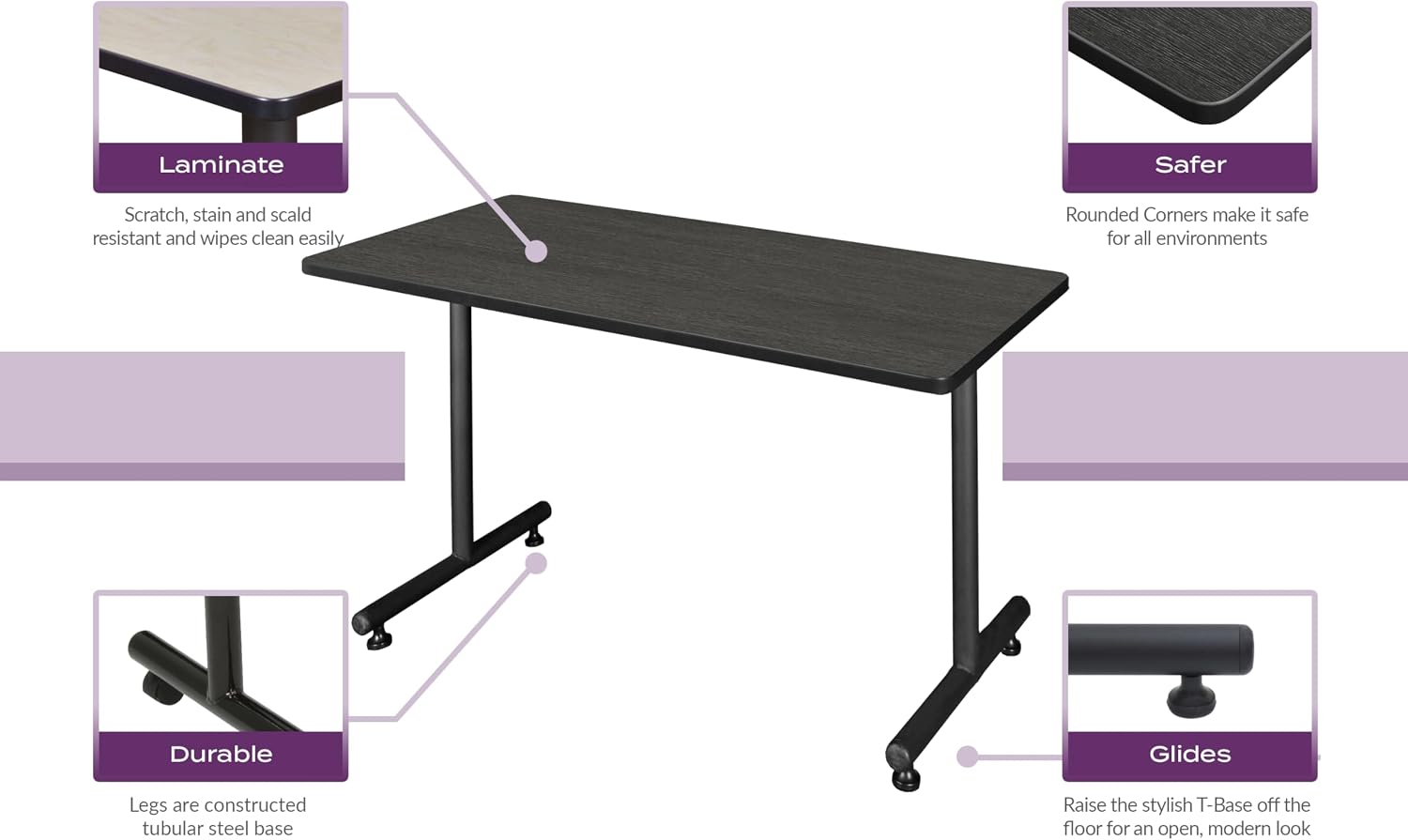 Regency Kobe 42 x 24 in. Mobile T-Base Training Seminar Table- Grey
