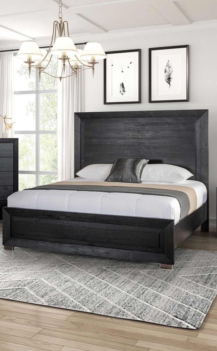 Contemporary Style Eastern King Size 1pc Bed Set Wood Headboard Metal Legs Black Finish Bedroom Furniture