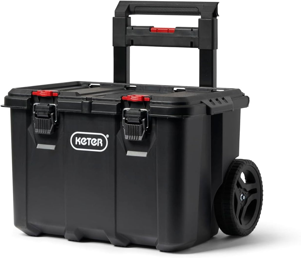Keter Stack-n-Roll Modular Tools Organizer for Garage Storage and DIY, 3 Piece Resin Rolling Tool Box System for Small Parts, Black