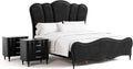 Furniture of America Seabliss Glam Solid Wood 3-Piece Bedroom Collection with Bed Frame and 3-Drawer Nightstands Set of 2, Box Spring Required, Black, King