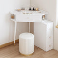 Corner Vanity Desk Set Wood Dressing Table with Drawer & Open Shelves Makeup Table for Small Room Heavy Duty(White,50cm Without Mirror)