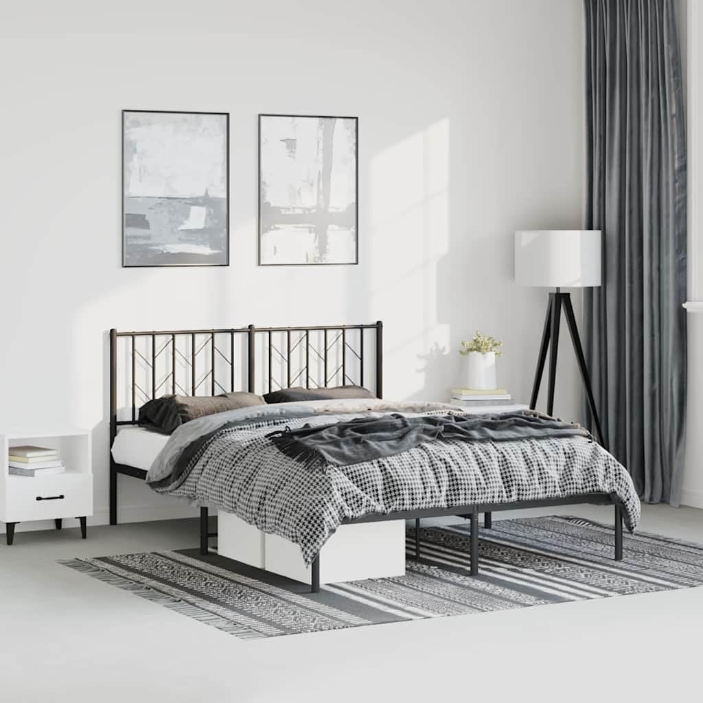 King Bed Frame with Headboard, Black Powder-Coated Steel, 59 x 79 Inches, Sturdy Metal Framework, Underbed Storage Space, Easy Assembly, Modern Design, Durable Construction