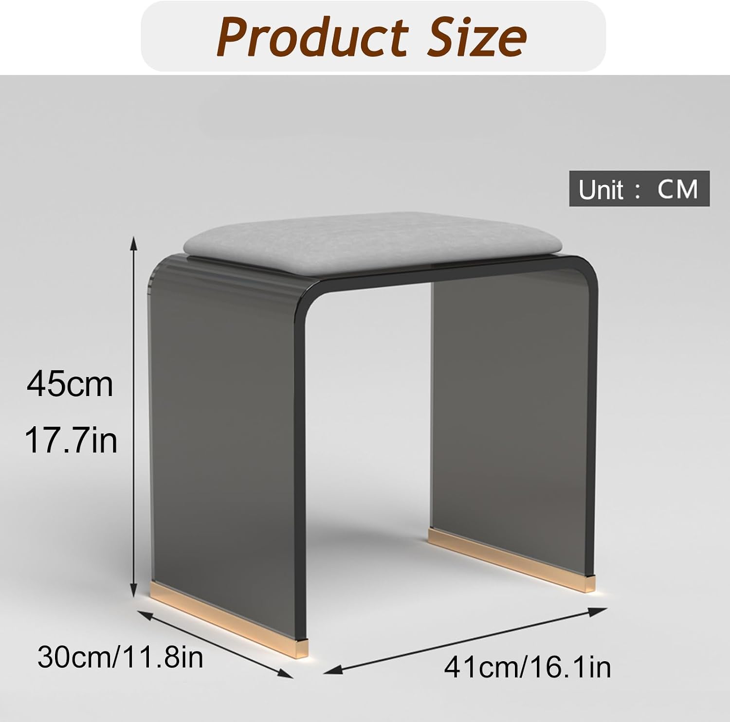 Clear Acrylic Stool with Velvet Cushion, Modern Padded Vanity Dressing Stool, Small Entryway Bench for Bedroom Room Living Room Office, No Assembly Required