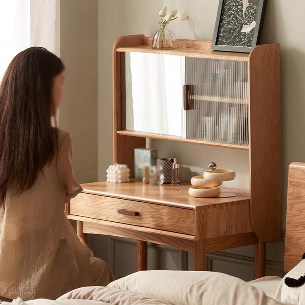 Vanity Desk Small Apartment Solid Wood Dressing Table Multi-Functional Dressing Table with Makeup Mirror Bedroom Workbench Tocadores para Habitación