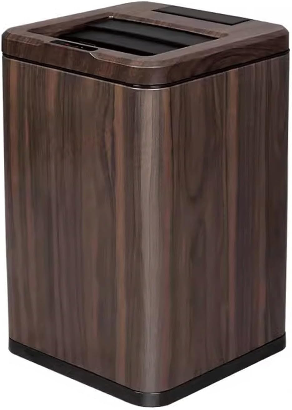 Rechargeable Smart Sensor Trash Can Electric Wood Grain with Lid 12L Capacity Ebony Finish Ideal for Home Kitchen and Bathroom