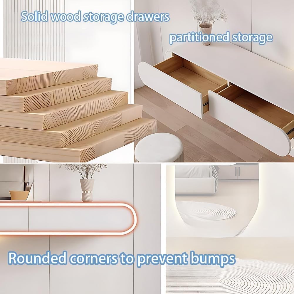 Wall-Mounted Floating Desk with Drawers Wood Floating Makeup Vanity Corner Desk for Bathroom Hairdressers Beautiful