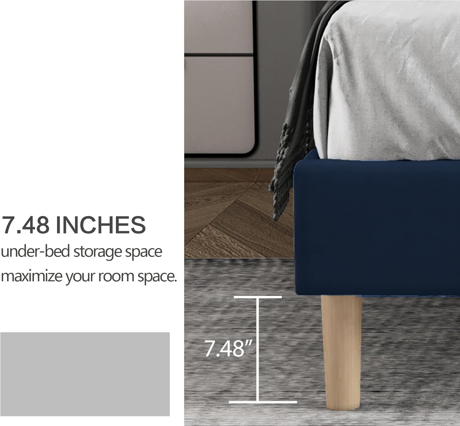 Twin Size Bed Frame with Headboard, Modern Upholstered Velvet Platform Bed, Heavy Duty Wooden Slats Support, No Box Spring Needed, Noise-Free & Easy Assembly, Blue