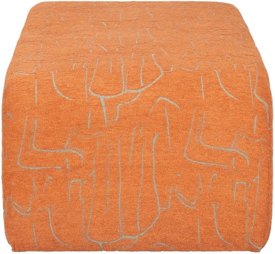 Pemberly Row Modern Solid Wood Vanity Bench, Abstract Orange Polyester Fabric, Rubberwood Frame, Durable Construction, Contemporary Design, Ideal for Living Room, Bedroom, or Entryway