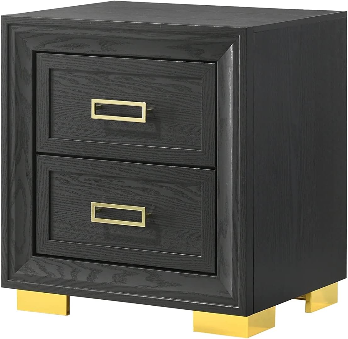 Modern Glam Beautiful 4pc Master Bedroom Set King Size Panel Bed Furniture Gold Black Finish