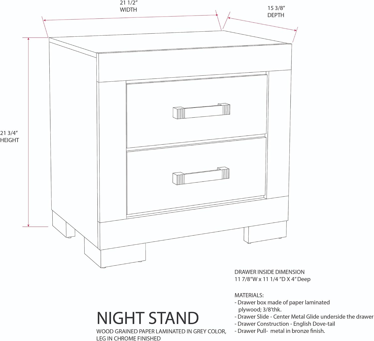 Kings Brand Furniture 2-Piece Oak Gray with Chrome Legs Bedroom Set – Wood Bed Frame and 1 Night Stand (King)