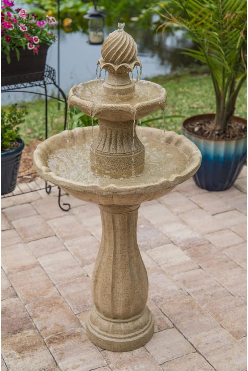 Kenroy Home 51009SNDST Frost Outdoor Solar Floor Fountain with Tan Finish, Traditional Style, 44' Height, 22' Width, 22' Depth