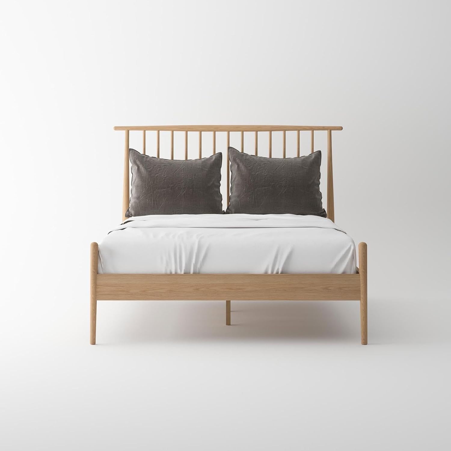 Crafters and Weavers Isabella Mid Century Solid White Oak Bedroom Set (King Bed + 2 Nightstands)