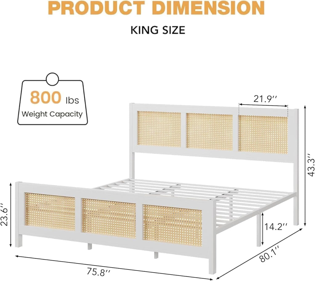 GAOMON King Size Bed Frame with Headboard, Metal Slat Support Platform, Noise Free Design, No Box Spring Needed, Easy Assembly