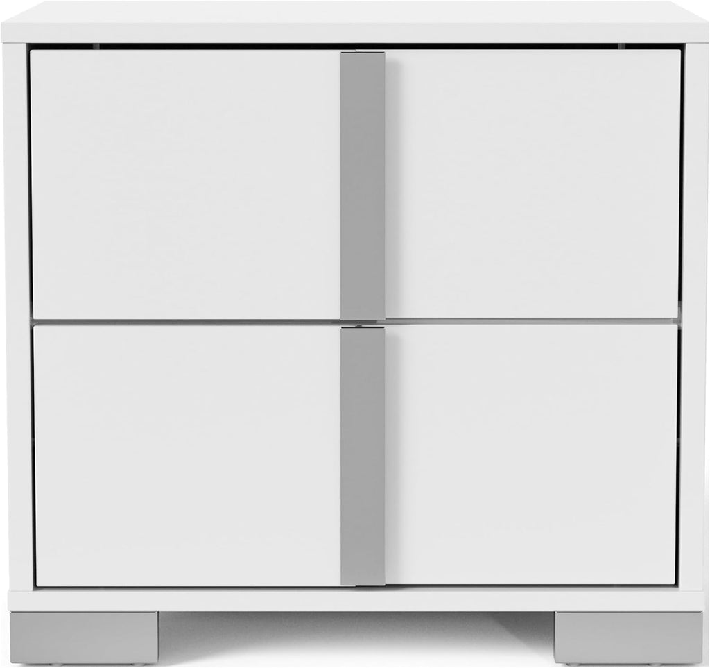 Furniture of America Alistair Modern Wood 2-Piece Bedroom Set with LED on Headboard Bed, Ball-Bearing Glides, Vertical Chrome Handles on Nightstand, Box Spring Required, Queen, White