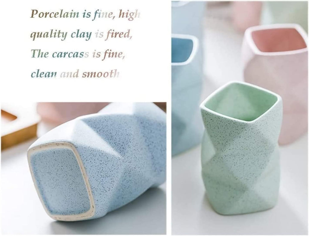 Vanity Bathroom Decor, 6 Pieces Bathroom Accessories Set Matte Ceramic Diamond Pattern Bath Ensemble Bath Set Nordic Style Housewarming Gift(Pink)