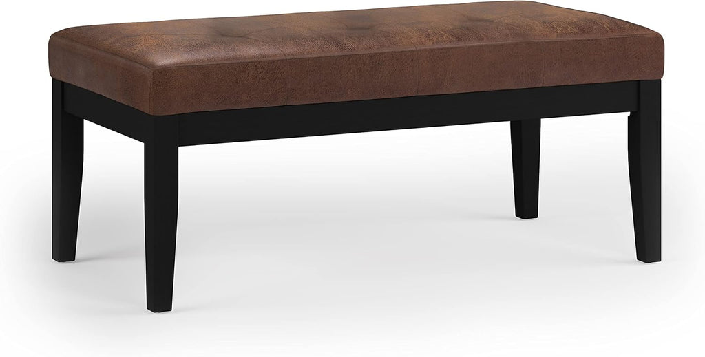 SIMPLIHOME Lacey Tufted Ottoman Bench - 41 inch Wide Upholstered Vegan Leather Rectangle Ottoman in Distressed Chestnut Brown, Contemporary Bench for Bedroom with Stitching Detail, Assembled