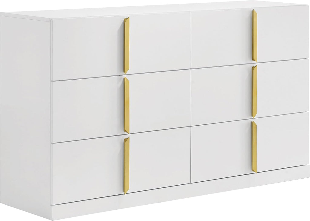 Coaster Home Furnishings - INES - Wood - 5-Piece Bedroom Set with Upholstered Bed and Flat Drawer Fronts - Bedroom - Queen Size - White High Gloss and Grey - 223091GRYQ-S5