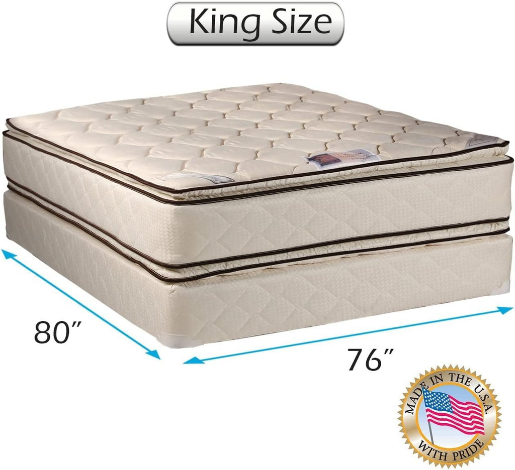 Dream Solutions USA DS Solutions USA Coil Comfort PillowTop Eurotop King Size 2-Sided Mattress Set with Metal Bed Frame - Sleep System with Enhanced Cushion Support, Orthopedic, Longlasting Comfort