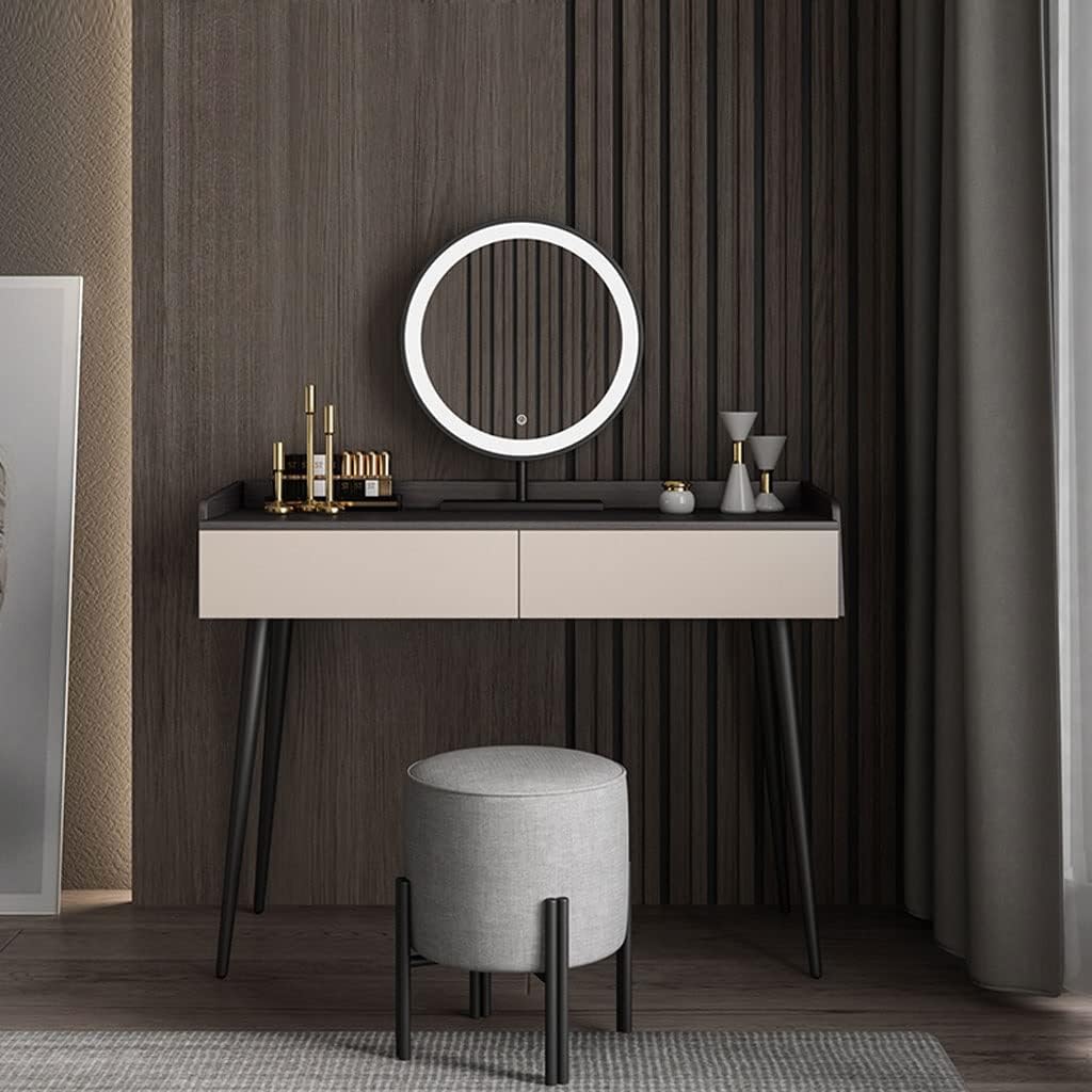 Vanity Benches Modern Bedroom Dresser Minimalist Small Unit Dresser Bedroom Vanity Desk with Two Drawers, One Stool and LED Mirror (Color : A)