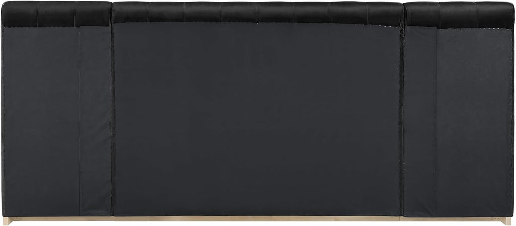 Meridian Furniture AmaraBlack-Q117 Collection Modern | Contemporary Queen Bed, Ultra Luxe Black 460 GSM Velvet, Natural Finish, Solid Wood Base and Inner Frame, 117' W x 99' D x 51' H, Black, Queen
