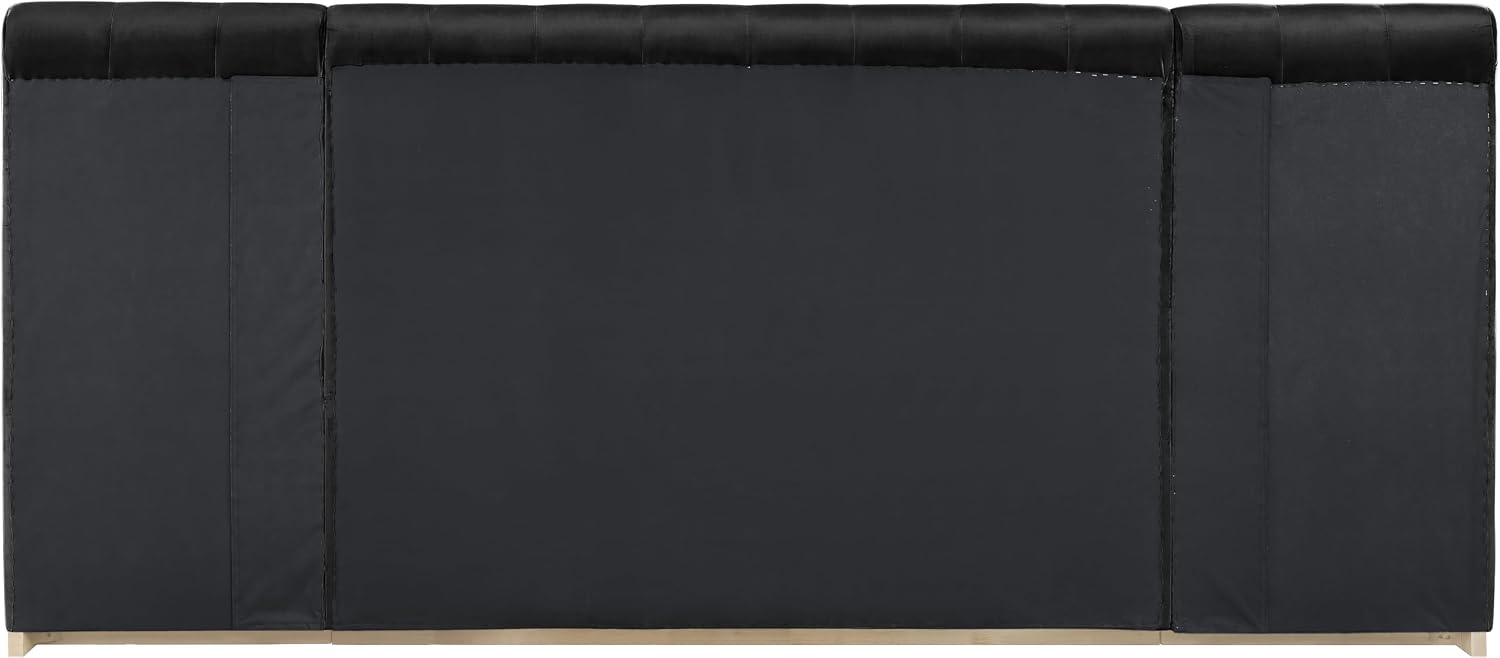 Meridian Furniture AmaraBlack-Q117 Collection Modern | Contemporary Queen Bed, Ultra Luxe Black 460 GSM Velvet, Natural Finish, Solid Wood Base and Inner Frame, 117' W x 99' D x 51' H, Black, Queen