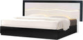 Berlin Modern Platform Bed with LED Headboard Lighting and Mirror Accent, Two-Tone White and Black Lacquered Frame, Slats Included, Contemporary Bedroom Furniture, (Eastern King)
