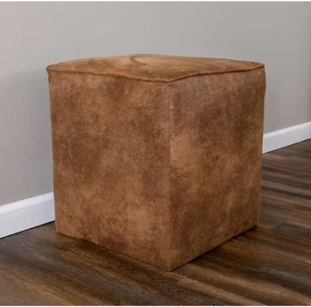 TRP Beautiful Cocktail Square Ottoman Size 19'' H x 15'' W x 16'' D | Solid Wood, Hand Crafted Beautiful Aesthetic Footrest Vanity Stool Bench Small Cube Shape | Welt Edge & Clean Lines Brown Color